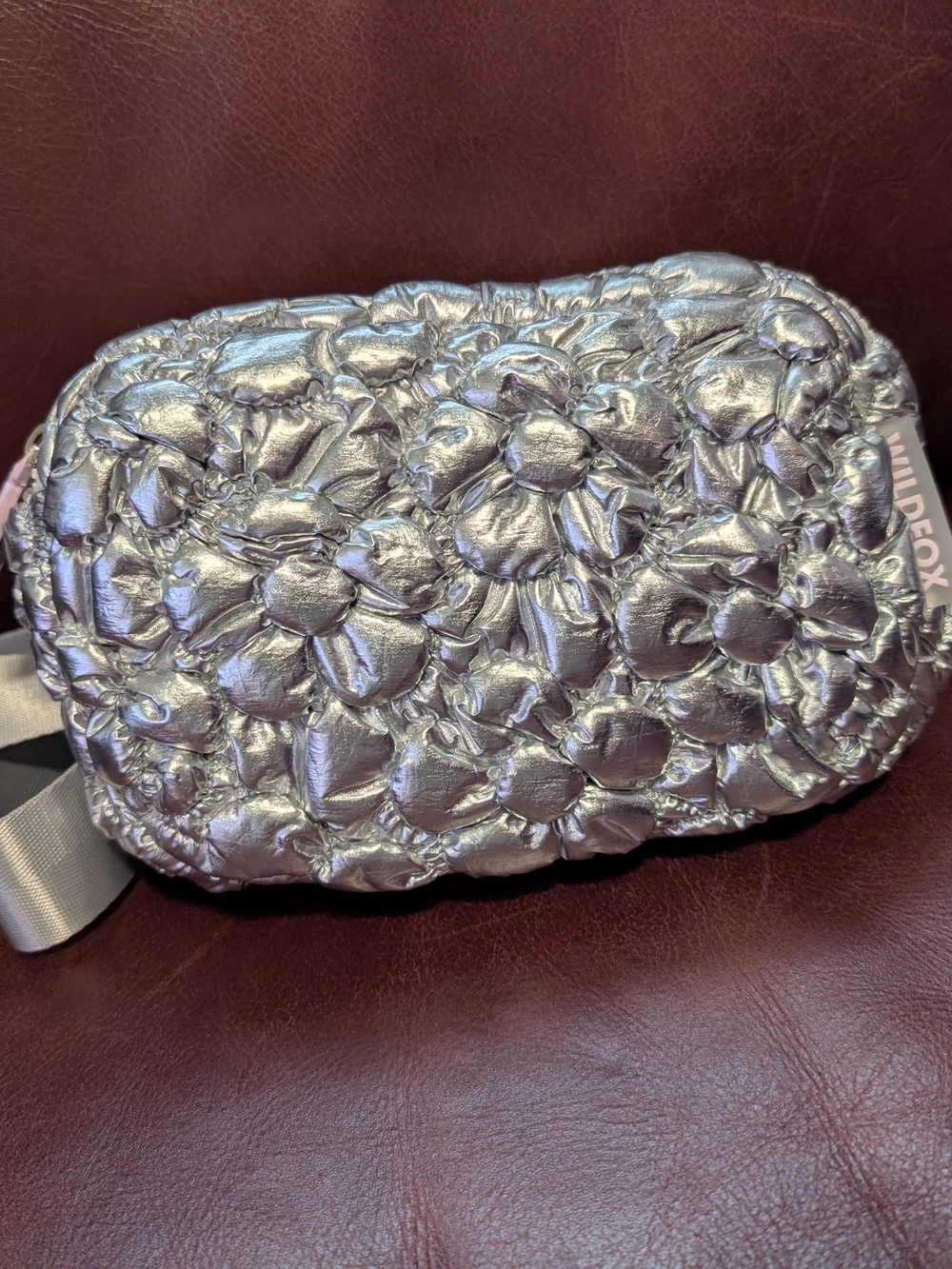 Metallic Silver Floral Quilted Fanny Pack Crossbody Bag NWT Wildfox